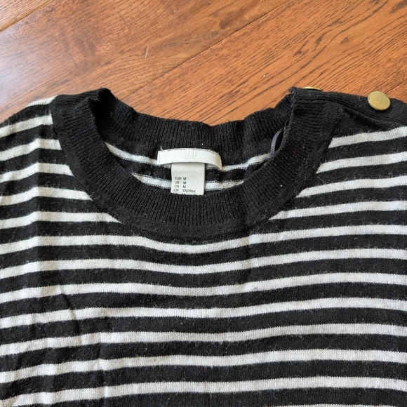 H&M Ladies Nautical Lightweight Knit Long Sleeve Striped Black WhiteSweater Sz M - Picture 4 of 10